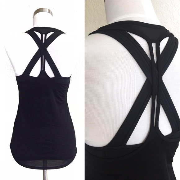 Never worn by me. Intricate Black Strappy Tank Top . w supportive shelf bra - Picture 1 of 7